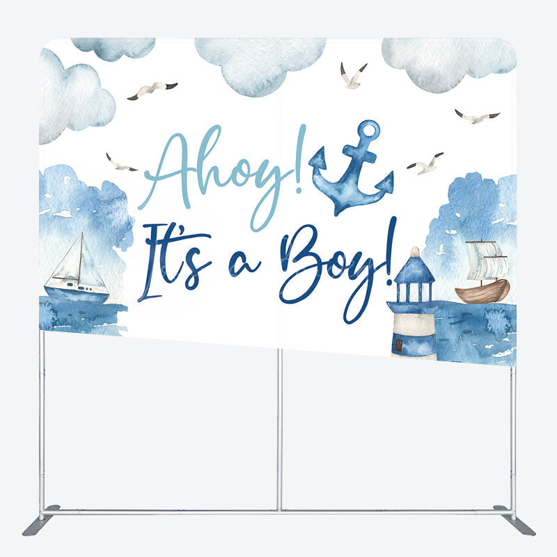 Lofaris Ahoy Sailing Baby Shower Square Tension Backdrop