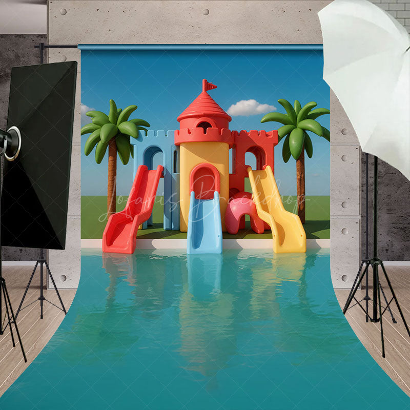 Lofaris Ai Cartoon Swimming Pool Summer Vibe Sweep Backdrop