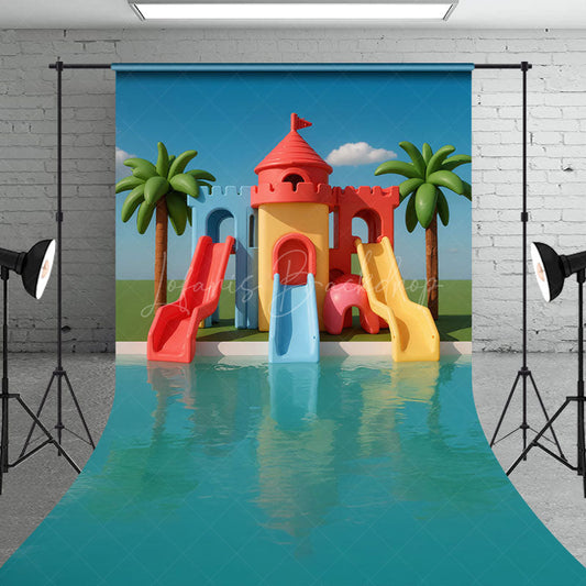 Lofaris Ai Cartoon Swimming Pool Summer Vibe Sweep Backdrop