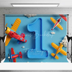 Lofaris Airplane 1st Birthday Backdrop Blue Sky Cloud Boy Photography Background Cartoon Pilot Cake Smash Photo Prop