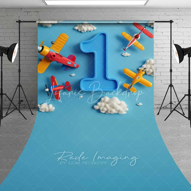 Lofaris Airplane 1st Birthday Sweep Photo Backdrop Blue Sky Cloud Pilot Cake Smash Background Cartoon Plane Boy Floor Prop