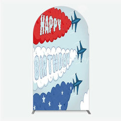 Lofaris Airplane Jet Happy Birthday Arch Backdrop Red White and Blue Aviation Theme Party Background