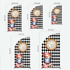 Lofaris Alice in Wonderland Inspired Birthday Half Moon Arch Backdrop Mad Hatter Tea Party with Clock Whimsical Photo Prop Decor