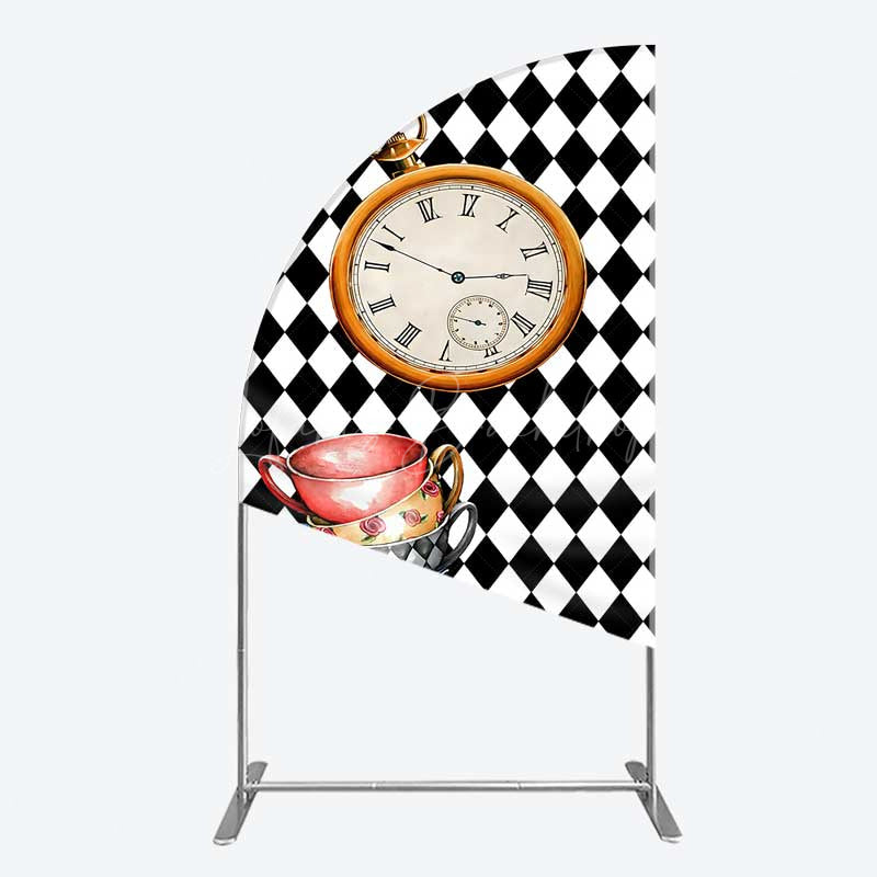 Lofaris Alice in Wonderland Inspired Birthday Half Moon Arch Backdrop Mad Hatter Tea Party with Clock Whimsical Photo Prop Decor