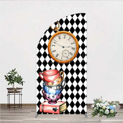 Lofaris Alice in Wonderland Inspired Birthday Half Moon Arch Backdrop Mad Hatter Tea Party with Clock Whimsical Photo Prop Decor