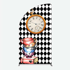 Lofaris Alice in Wonderland Inspired Birthday Half Moon Arch Backdrop Mad Hatter Tea Party with Clock Whimsical Photo Prop Decor