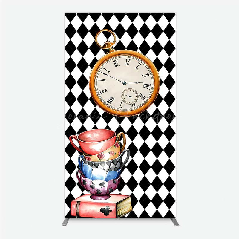 Lofaris Alice in Wonderland Inspired Birthday Rectangle Backdrop Mad Hatter Tea Party with Clock Whimsical Photo Prop Decor