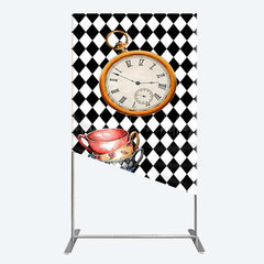 Lofaris Alice in Wonderland Inspired Birthday Rectangle Backdrop Mad Hatter Tea Party with Clock Whimsical Photo Prop Decor