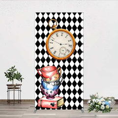 Lofaris Alice in Wonderland Inspired Birthday Rectangle Backdrop Mad Hatter Tea Party with Clock Whimsical Photo Prop Decor