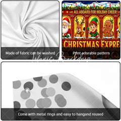 Lofaris All Aboard for Holiday Cheer Christmas Express Train with Santa Reindeer Elf Snowman Garage Door Banner