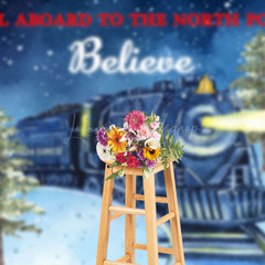 Lofaris All Aboard To North Pole Believe Christmas Backdrop