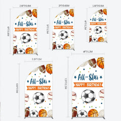 Lofaris All-Star Happy Birthday Half Moon Arch Backdrop with Basketball Soccer Football and Baseball Festive Party Decor