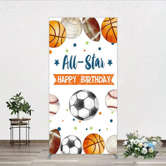 Lofaris All-Star Happy Birthday Sports Theme Rectangle Arch Backdrop Multi-Sport Balls Party Decor for Kids