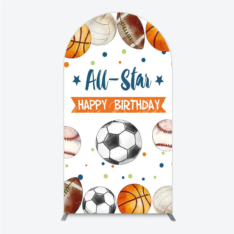 Lofaris All-Star Sports Balls Happy Birthday Round Top Arch Backdrop Athletic Theme Party Decor for Kids