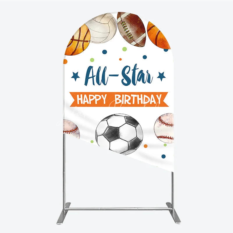 Lofaris All-Star Sports Balls Happy Birthday Round Top Arch Backdrop Athletic Theme Party Decor for Kids