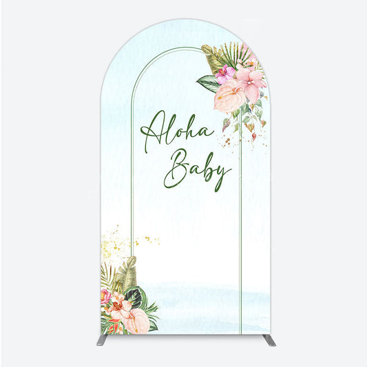 Lofaris Aloha Baby Shower Arch Backdrop Tropical Hawaiian Floral and Palm Leaves Luau Themed Party Photo Booth Decor