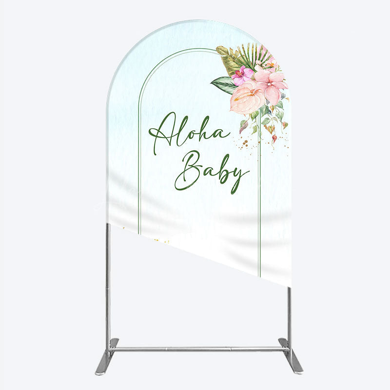 Lofaris Aloha Baby Shower Arch Backdrop Tropical Hawaiian Floral and Palm Leaves Luau Themed Party Photo Booth Decor