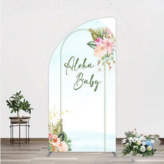 Lofaris Aloha Baby Shower Half Moon Arch Backdrop Tropical Hawaiian Floral and Palm Leaves Luau Themed Party Photo Booth Decor