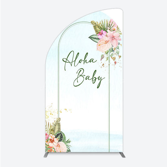Lofaris Aloha Baby Shower Half Moon Arch Backdrop Tropical Hawaiian Floral and Palm Leaves Luau Themed Party Photo Booth Decor