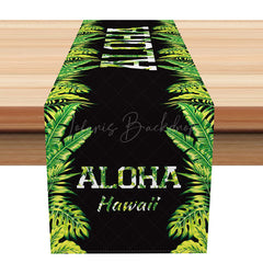 Lofaris Aloha Hawaiian Summer Table Runner with Green Tropical Leaves for Luau and Beach Themed Party Decor