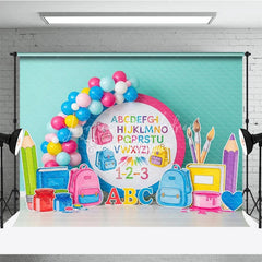 Lofaris Alphabet Back To School Backdrop Colorful ABC Letters Backpacks Background Kindergarten Photography Prop