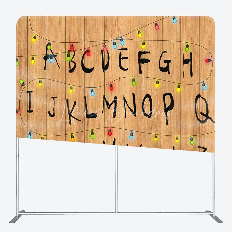 Lofaris Alphabet Wall with Christmas Lights Double-Sided Tension Fabric Backdrop Stranger Inspired Things Party Decor