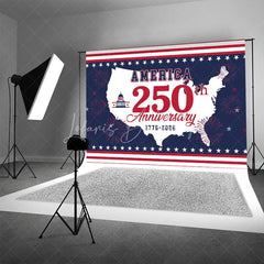 Lofaris America 250th Anniversary Map Capitol Stars Backdrop 1776 to 2026 Patriotic Celebration Background