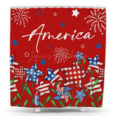 Lofaris America Red Sparkle Flag Star Floral Shower Curtain