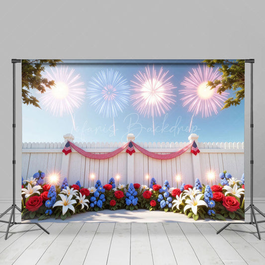 Lofaris America Sparklers Floral Independence Day Backdrop