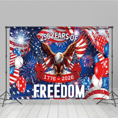 Lofaris American Flag Holiday Backdrop with Bald Eagle Fireworks and Red White Blue Balloons for Freedom Celebration