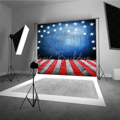 Lofaris American Flag Stars Blue Wall Red White Wood Floor Photography Backdrop