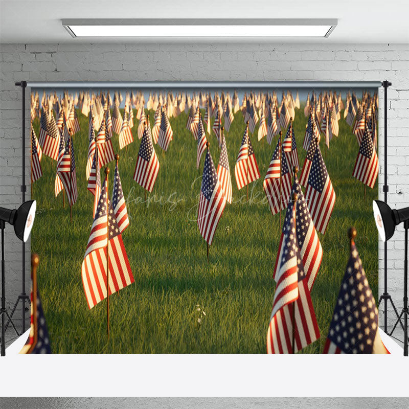 Lofaris American Flags Standing Grassland Mourn Backdrop