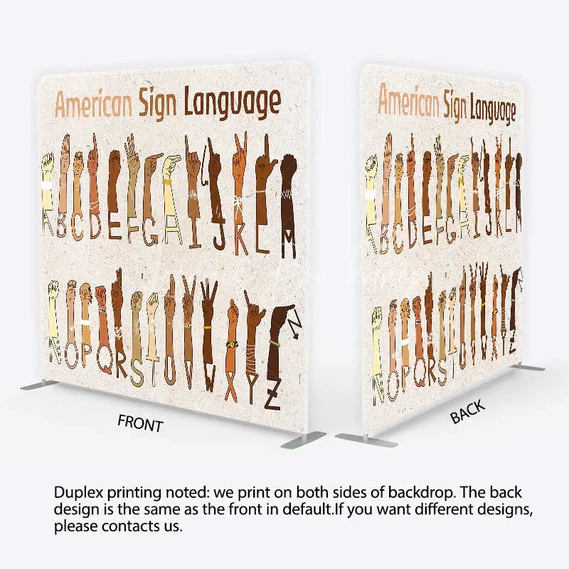 Lofaris American Sign Language ASL Alphabet Tension Fabric Backdrop Educational Hand Signs Party Decorations