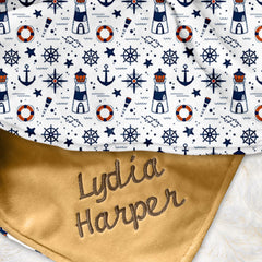 Lofaris Anchor Lighthouse Sailing Theme Minky Baby Blanket