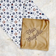 Lofaris Anchor Lighthouse Sailing Theme Minky Baby Blanket