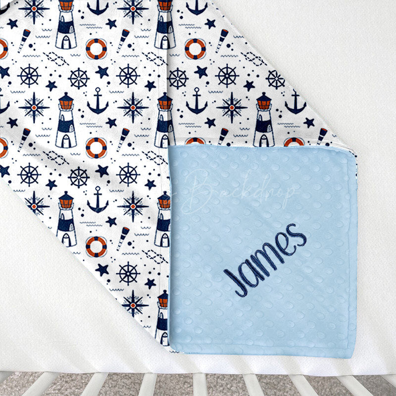Lofaris Anchor Lighthouse Sailing Theme Minky Baby Blanket