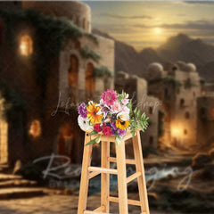 Lofaris Ancient Middle Eastern Village at Night Photography Backdrop Old Stone Buildings with Lanterns Biblical Prop