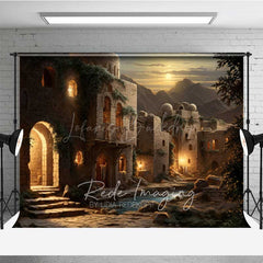 Lofaris Ancient Middle Eastern Village at Night Photography Backdrop Old Stone Buildings with Lanterns Biblical Prop