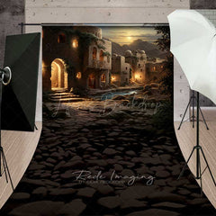Lofaris Ancient Middle Eastern Village Sweep Photo Backdrop Old Stone Buildings with Lanterns Biblical Prop