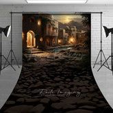 Lofaris Ancient Middle Eastern Village Sweep Photo Backdrop Old Stone Buildings with Lanterns Biblical Prop