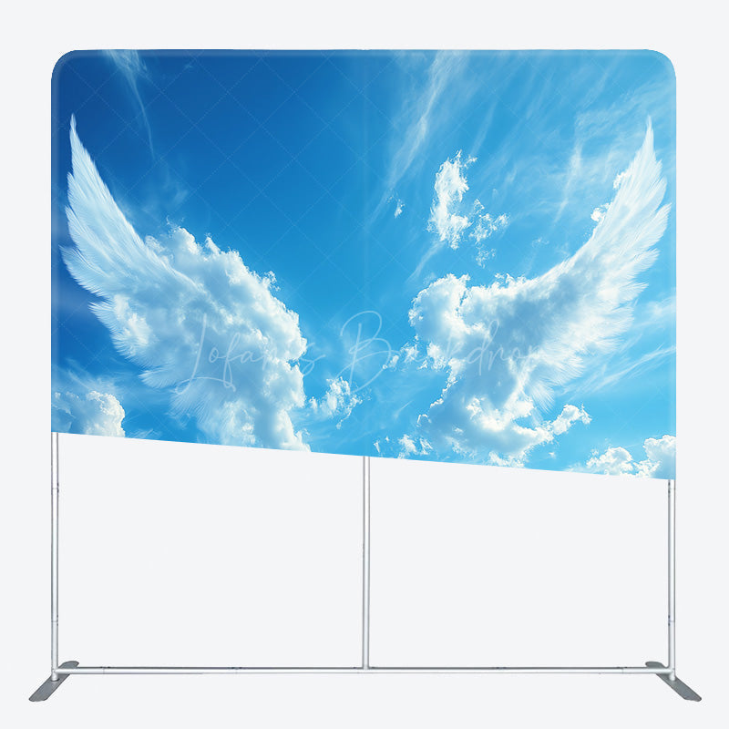 Lofaris Angel Wings in the Sky Square Tension Backdrop Blue and White Clouds Memorial or Baptism Photography Prop