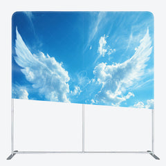 Lofaris Angel Wings in the Sky Square Tension Backdrop Blue and White Clouds Memorial or Baptism Photography Prop