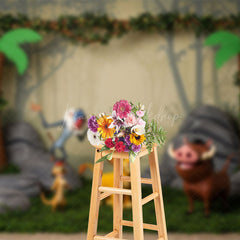 Lofaris Animal Jungle Forest Cartoon Cake Smash Backdrop