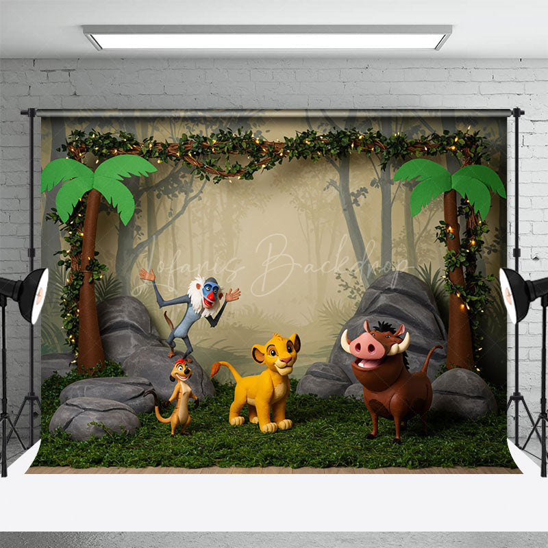 Lofaris Animal Jungle Forest Cartoon Cake Smash Backdrop