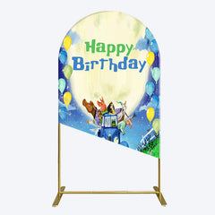 Lofaris Animals Blue Truck Balloons Birthday Arch Backdrop