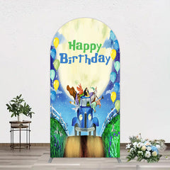 Lofaris Animals Blue Truck Balloons Birthday Arch Backdrop