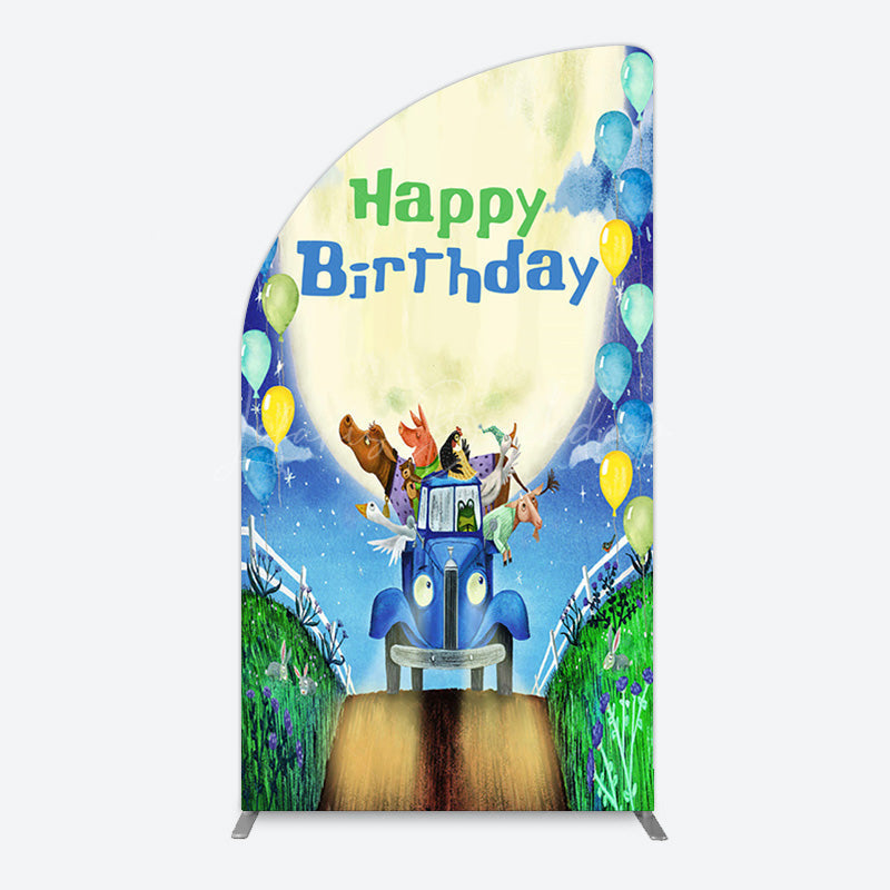 Lofaris Animals Blue Truck Balloons Birthday Half Moon Arch Backdrop