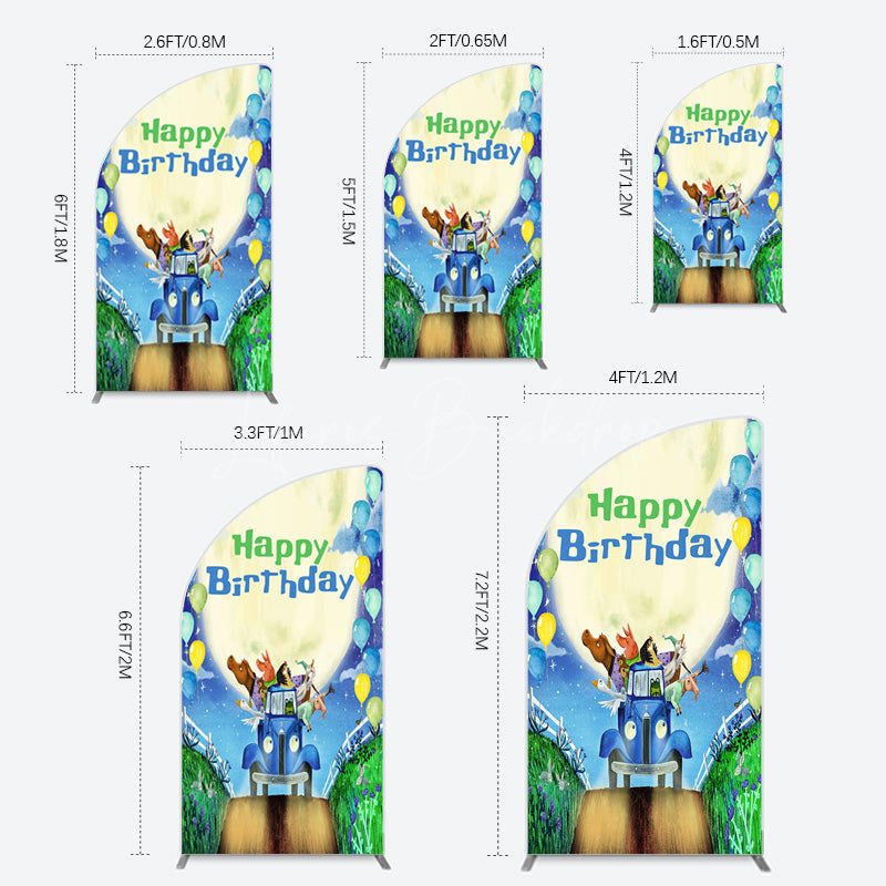 Lofaris Animals Blue Truck Balloons Birthday Half Moon Arch Backdrop