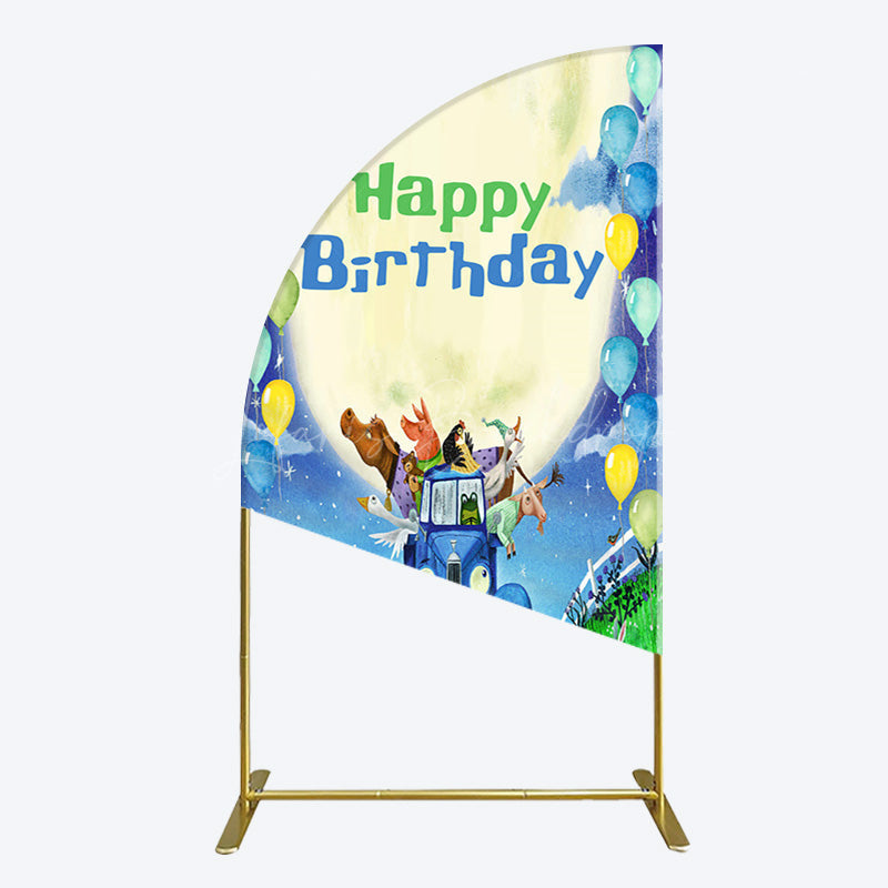 Lofaris Animals Blue Truck Balloons Birthday Half Moon Arch Backdrop