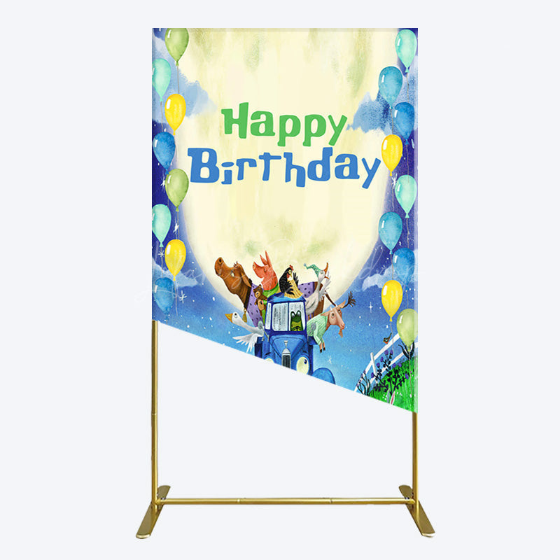 Lofaris Animals Blue Truck Balloons Birthday Rectangle Backdrop